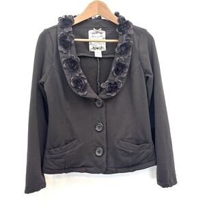 Nick & Mo Floral Embellished Sweatshirt Blazer Jacket  Boho Charcoal Gray M